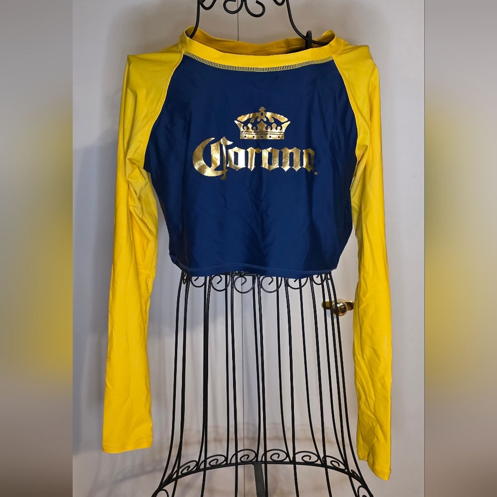 Corona Gold Logo Blue and Yellow Rash Guard